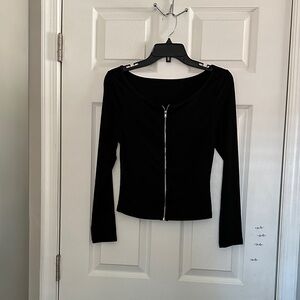 SHEIN Black Long Sleeve Zipper Top